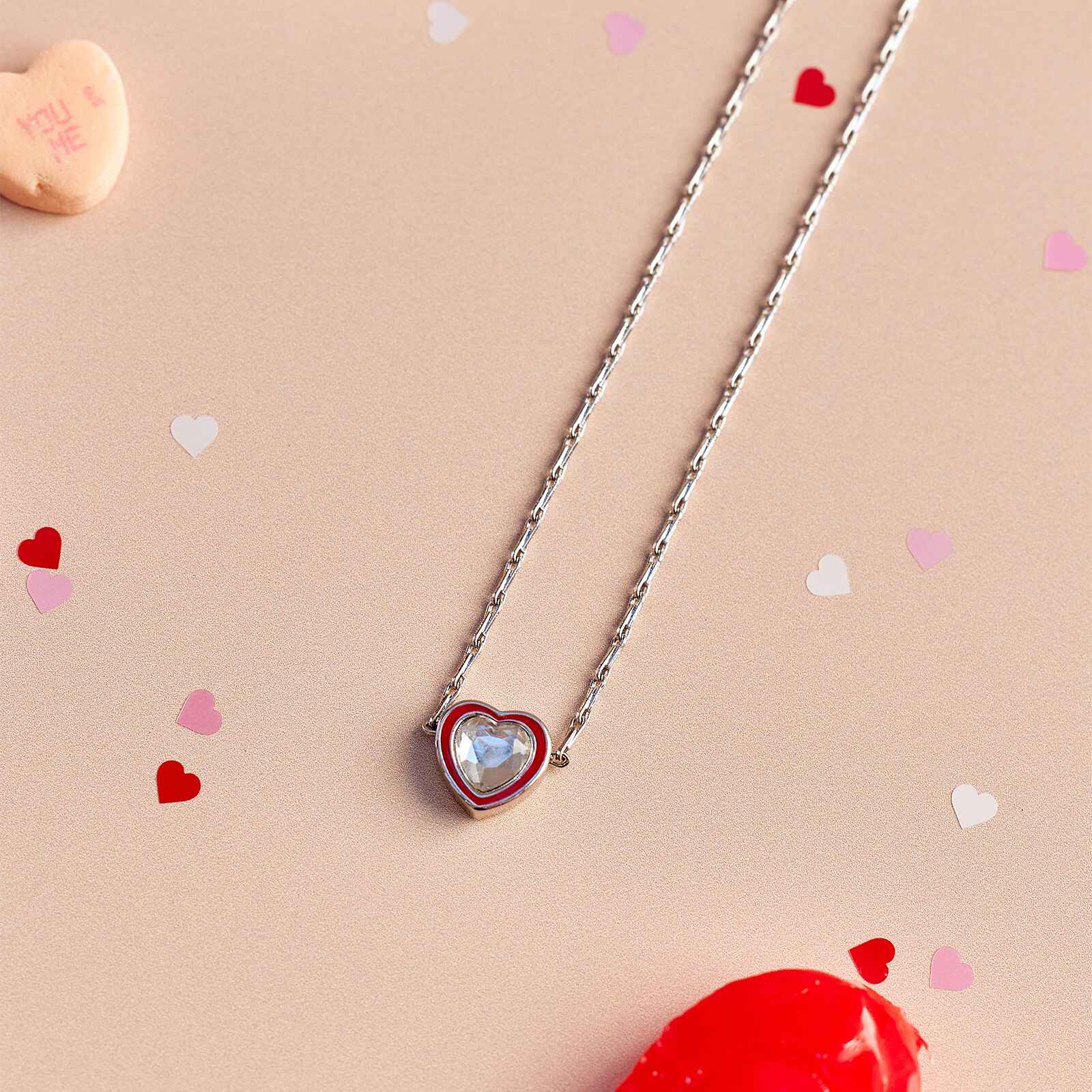 Stone & Enamel Heart Pendant Necklace - Image 3